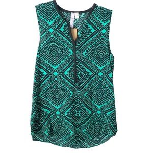 Alya Francesca's NWT Women's Sleeveless Green Black V-Neck Blouse Size Medium